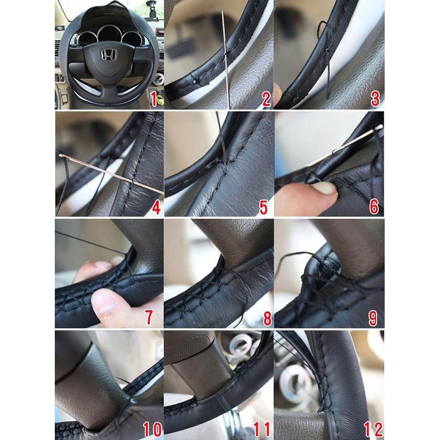 Karlor Cover Setir Mobil Kulit  DIY Dengan Alat Jahit Hand Stitched Steering Wheel Cover - RZLX501