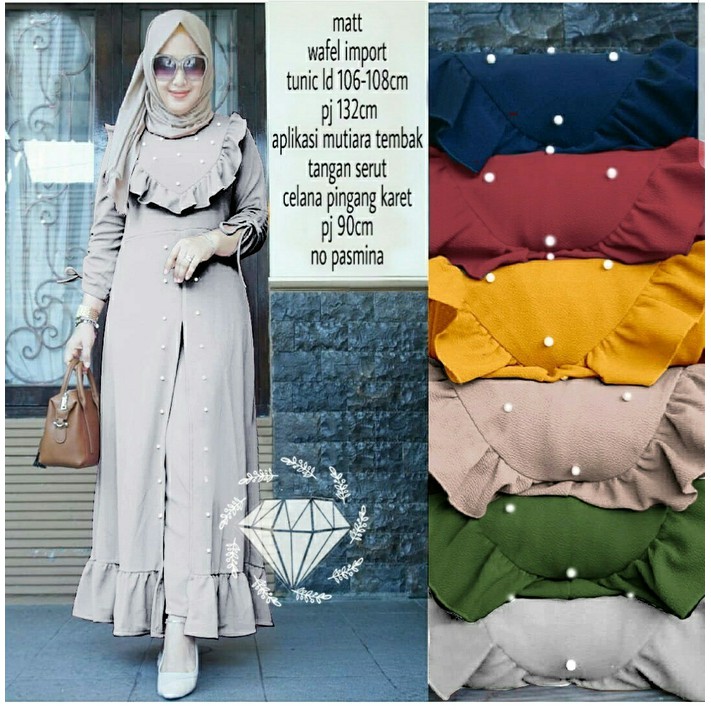 SPESIAL ATASAN PAKAIAN WANITA MUSLIM GAUN SETELAN Baju Setelan wanita mirabel waffle 2in1 abu stelan