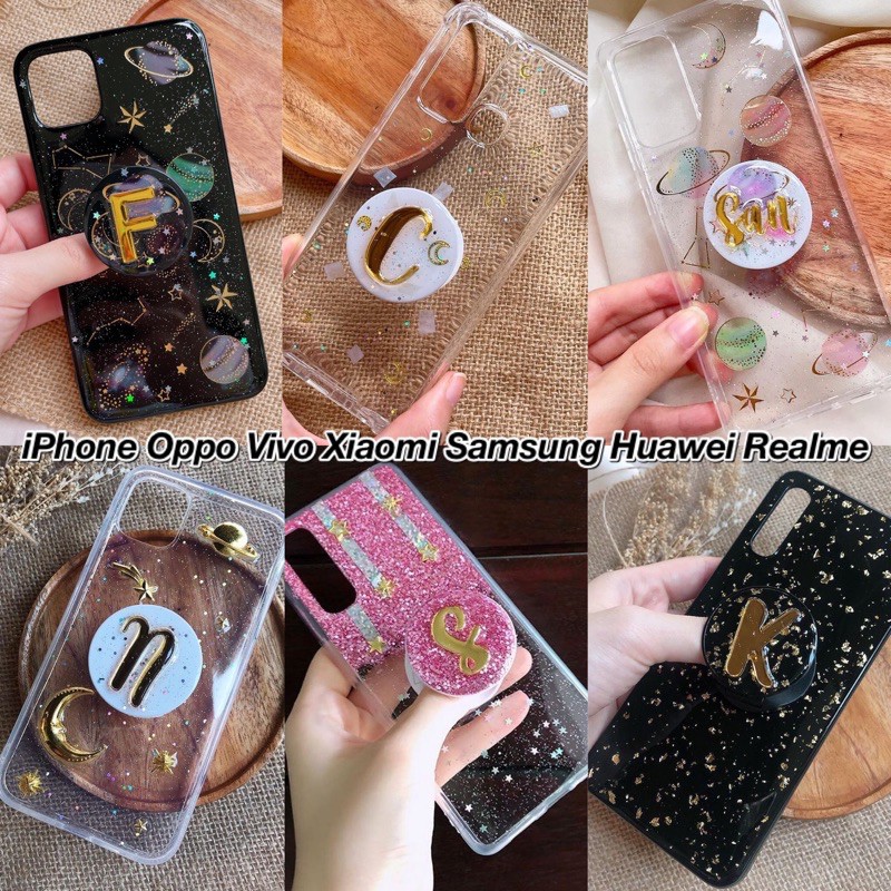 Premium Custom Name + Popsocket Oppo Vivo Xiaomi Samsung Huawei Realme 7 6 5 3 pro V15 F11 Z1 V11 F9