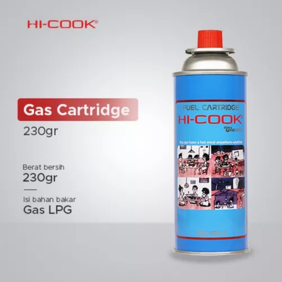 GAS KALENG HICOOK HI COOK 230G 230 GRAM BIRU LAS KOMPOR PORTABLE GAS TABUNG