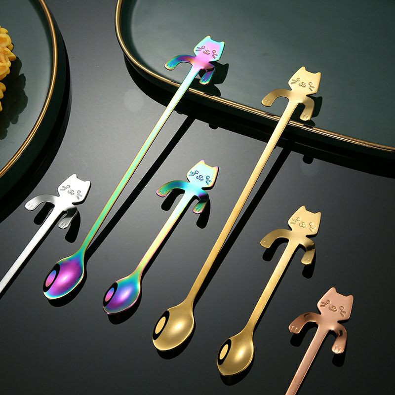 SENDOK TEH GOLD / SENDOK KOPI / SENDOK TEH MOTIF KUCING/ SENDOK TEH UNIK