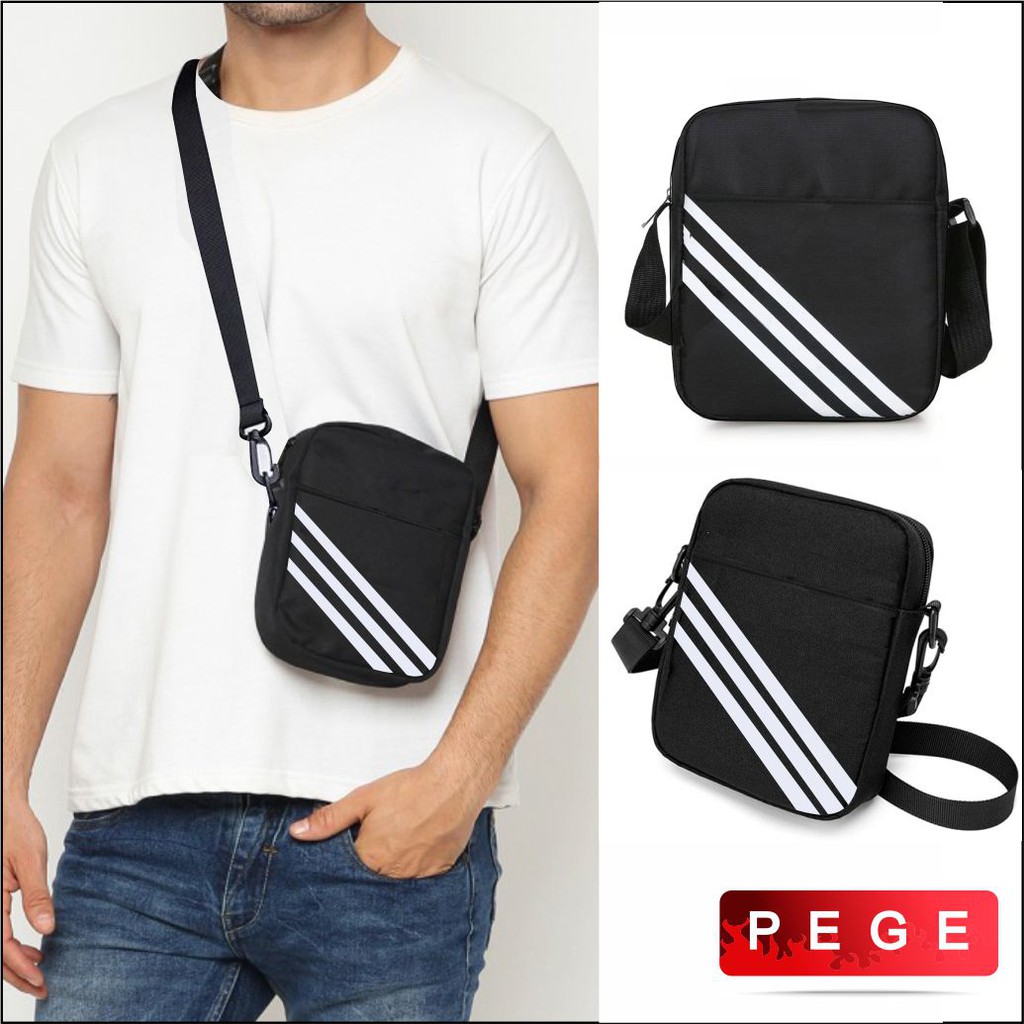 Tas Selempang Polos Motif Sablon Garis Pria Model SImpel Kasual Cocok Untuk Sehari Hari - PG - 8878