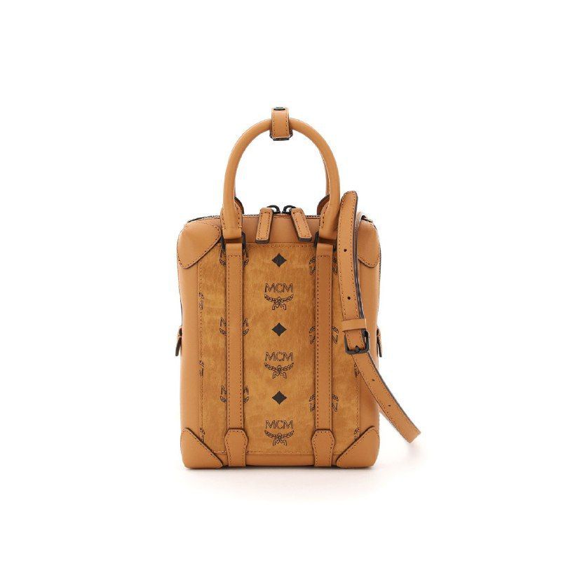 MCM Soft Berlin Mini Tote Bag Vertical Cognac