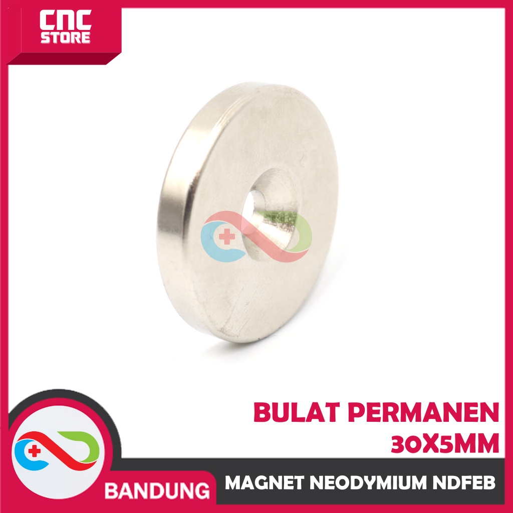 MAGNET NEODYMIUM NDFEB BULAT LUBANG PERMANEN 30X5MM