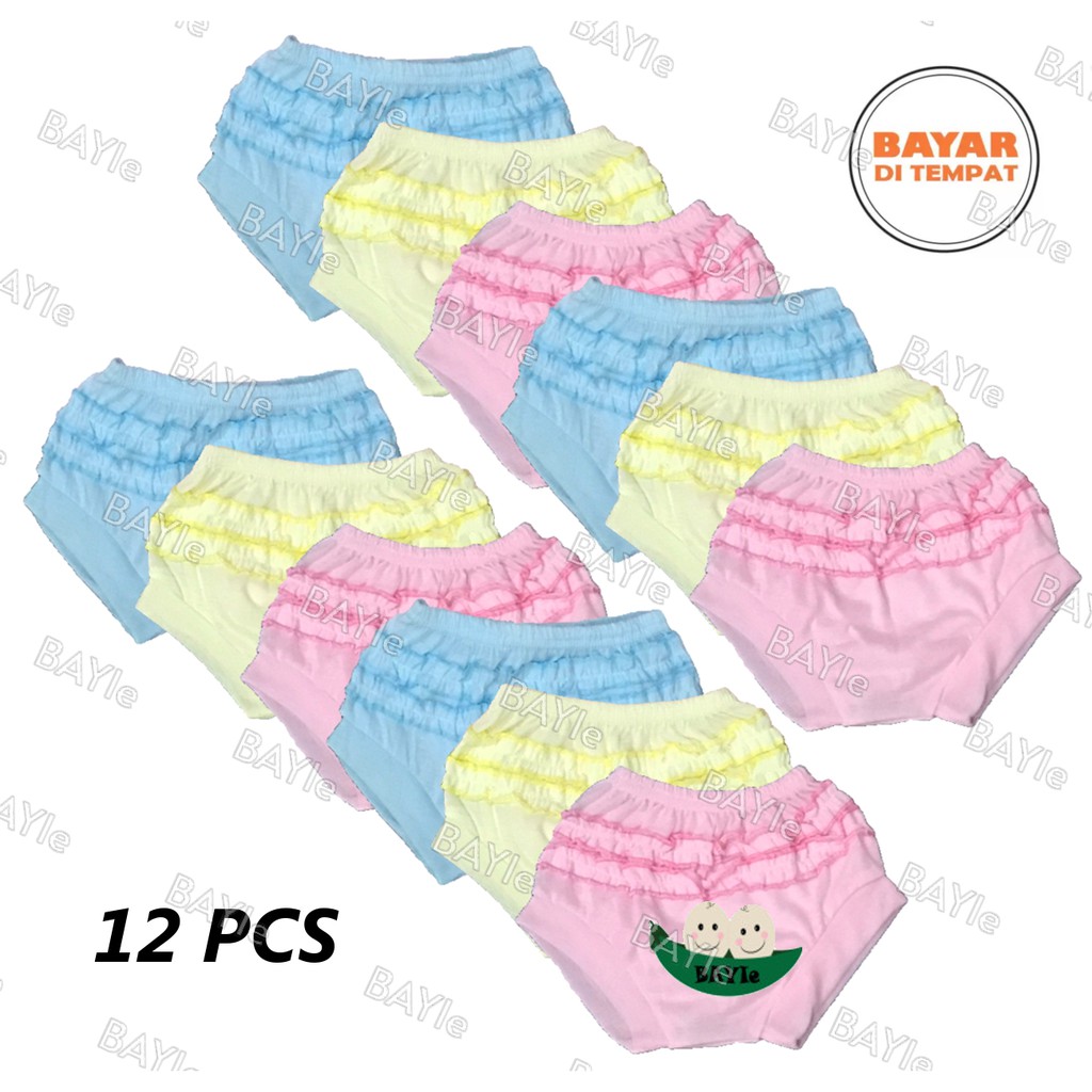 BAYIe - 12 PCS Celana Pendek Segitiga Bayi/Anak Perempuan Model Rampel SINSIN umur 0 -12 bulan