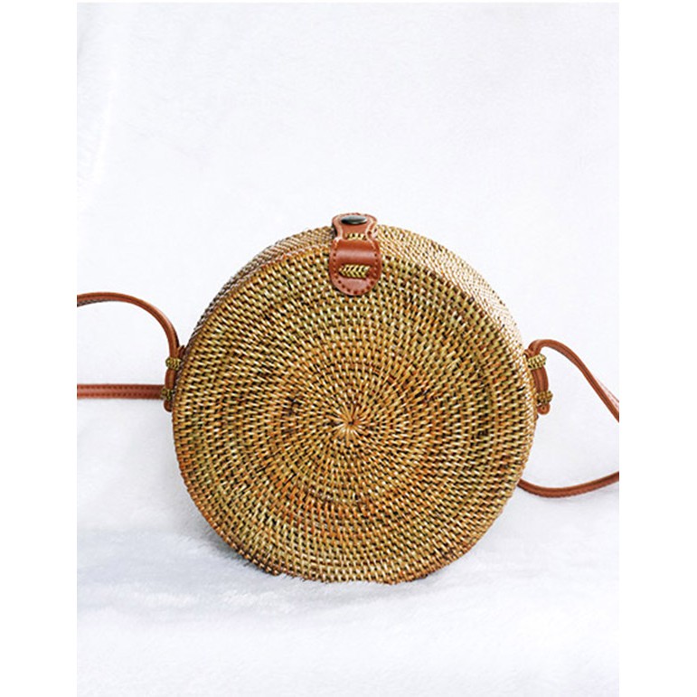 Sale Cuci Gudang Tas Rotan Bulat Warna Ungu Hitam Cream Orange Hijau Diameter 15cm dan 20cm