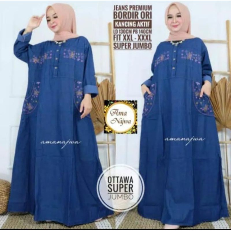 Gamis ottawa super jumbo / gamis arabella jeans wash jumbo