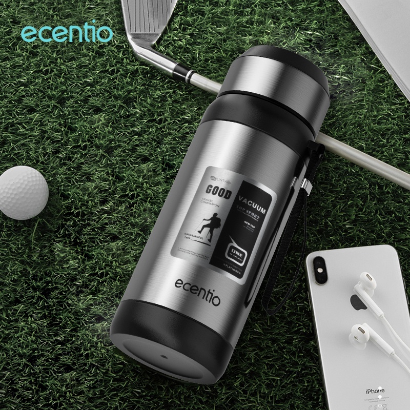 ecentio Thermos 1 liter silver kapasitas besar 1000ml Termos air panas Led Display Botol Minum stainless steel 304 outdoor