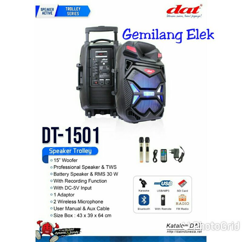Speaker Portable Wireless DAT DT-1501 Bluetooth 15 inch