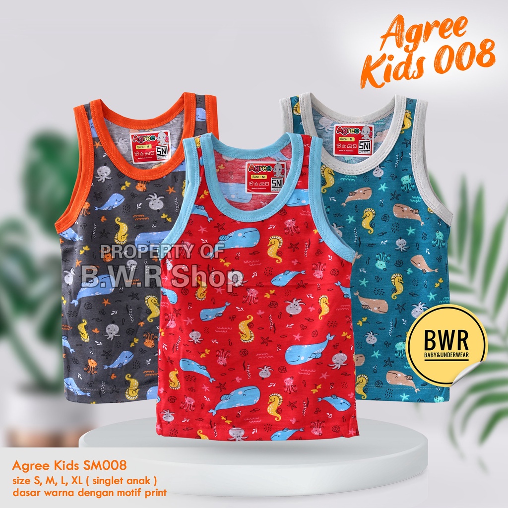 [ 6pc ] Singlet Agree Kids SM008 Sea / Kaos Dalam Anak Santai Harian Agree Sm 008 Motif Lucu | Bwr