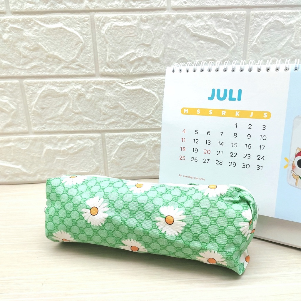 KOTAK PENSIL MOTIF KARTUN LUCU UNIK / KOTAK PULPEN / TEMPAT ALAT TULIS IMPORT BS-KEMBANG HIJAU