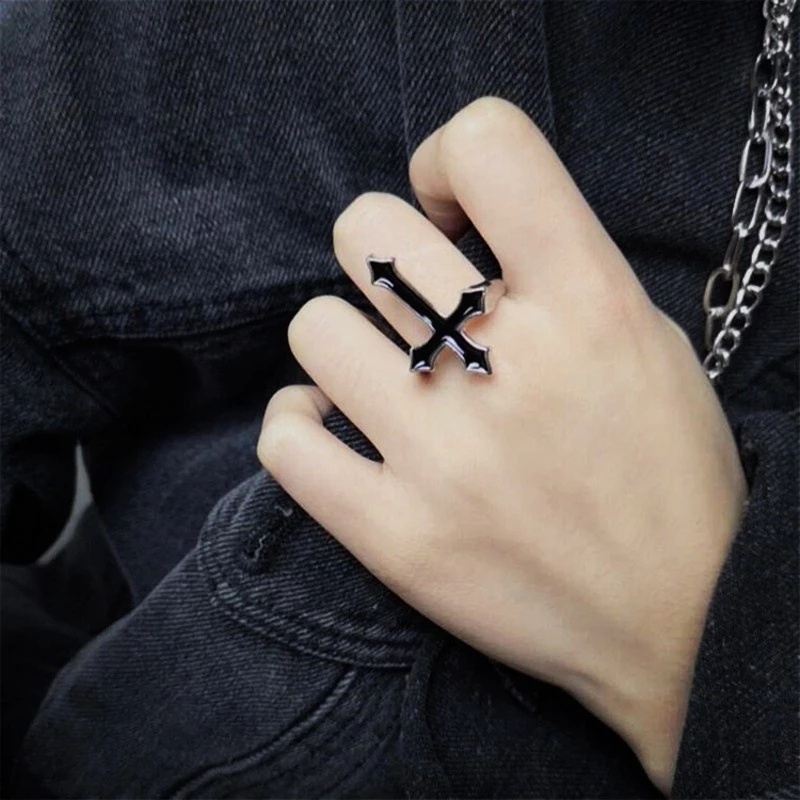 Set Cincin Geometris Gaya Vintage Punk Warna Hitam Untuk Pria Dan Wanita