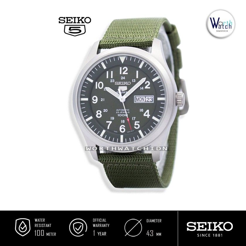Jam Tangan Pria Otomatis Seiko 5 Sports Automatic Military Nylon Strap Original SNZG-09-K1