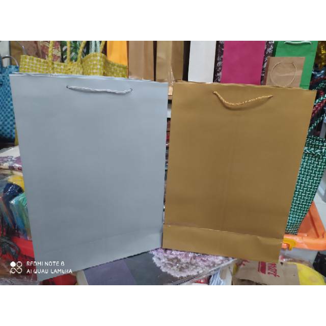 

Paper bag tangung dupex shoping bag silver & gold/12pcs/terlaris dan murah