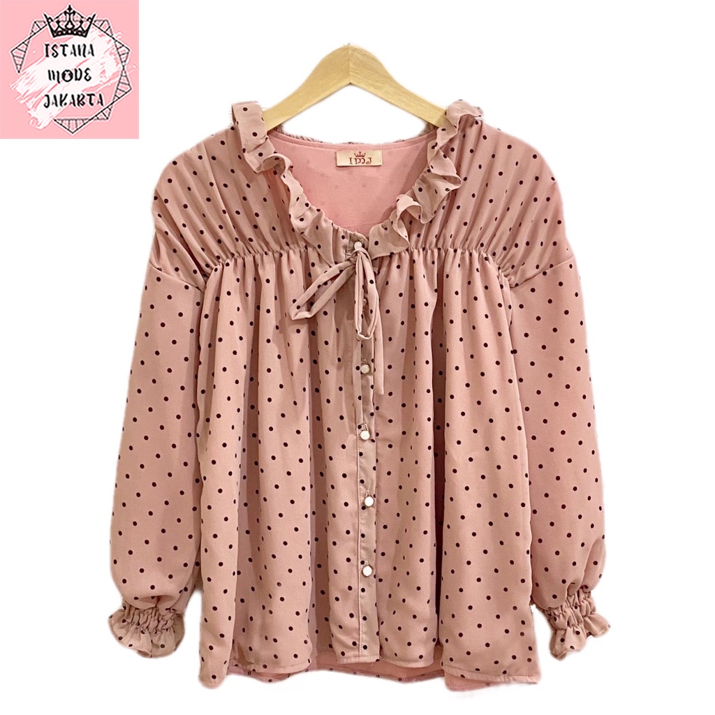 ISTANA MODE JAKARTA Sonya Jumbo baju atasan wanita terbaru blouse korean style blouse wanita lengan panjang-DUSTY POLKA 6