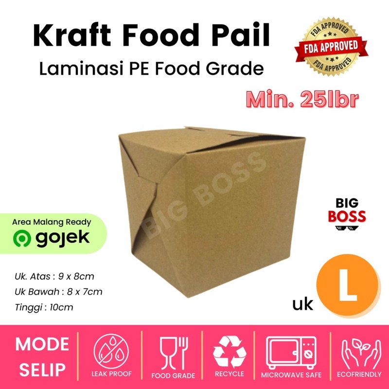 Food Pail Kraft Medium Large 290gsm / Rice Box Kraft / Rice Bos Take Away / Lunch Box Makan Takeaway