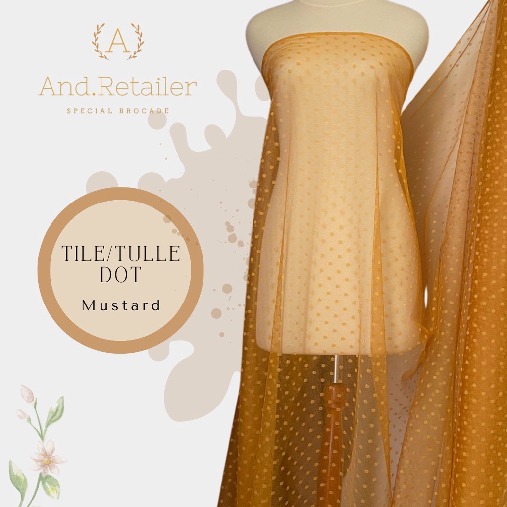 Bahan Kain Tile Tulle Dot Polkadot Dotty Warna Mustard Kuning