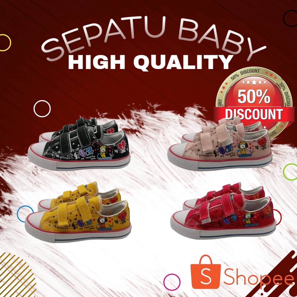 (BISA COD) Sepatu Sneakers Converse All Star Clasik Anak Junior Sepatu Baby Karakter BTS BT21 Velcro