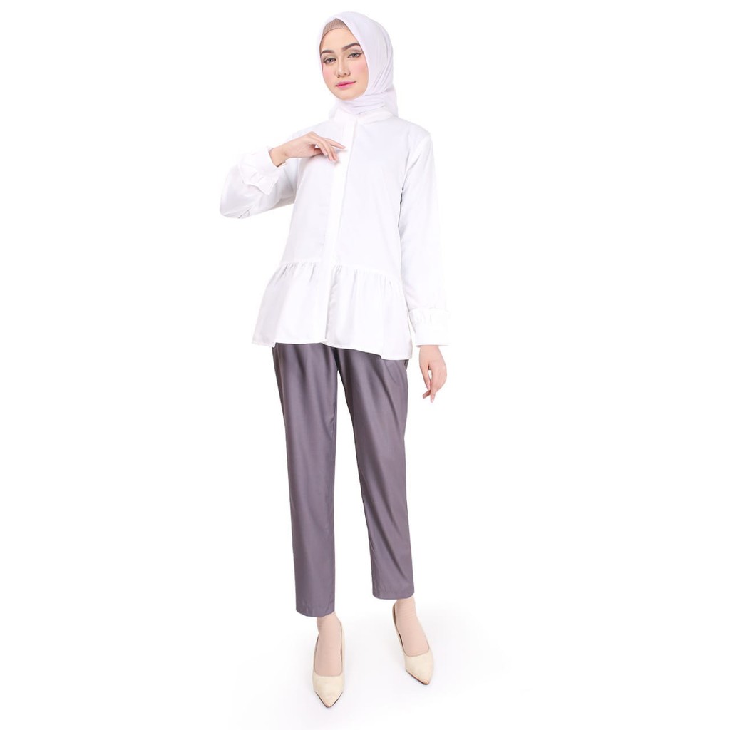 Baju Atasan Blouse Muslim Wanita Bahan Katun / Labbishka Kanaya Putih