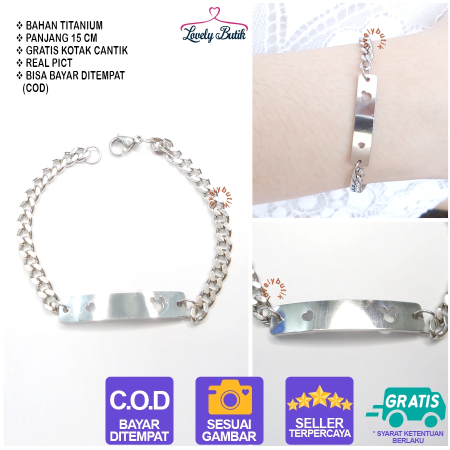 Lovelybutik Gelang Anak Titanium 3lsa Gelang Tangan Rantai Anak Titanium Ukuran 15 Cm Bonus Kotak Perhiasan