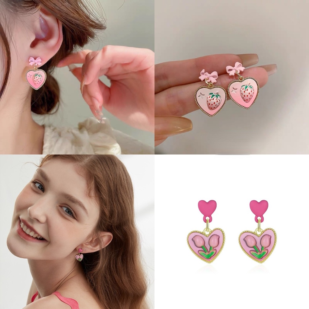 Anting Tusuk Gantung Desain Strawberry Tulip Untuk Wanita