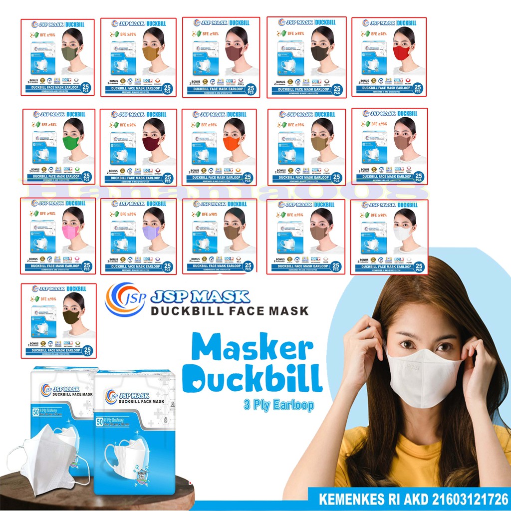 masker duckbill JSP SM 11 DENGAN VARIAN WARNA TERBARU Isi 50pcs