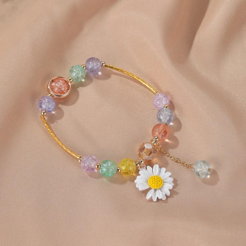 Gelang Manik-Manik Kristal Bunga Matahari Daisy Gaya Korea Untuk Wanita 2022-16#