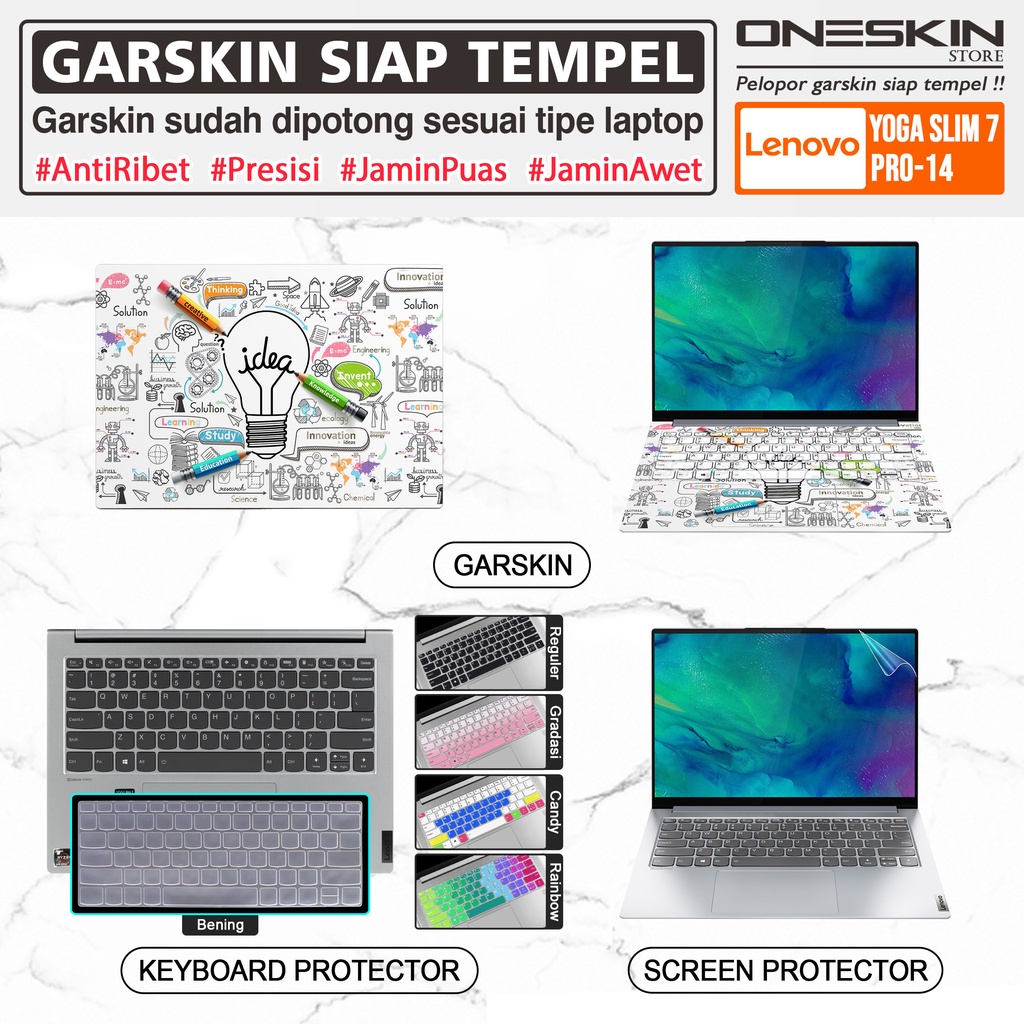 Garskin Sticker Laptop Pelindung Screen Keyboard Protector Lenovo Yoga Slim 7 7i Pro-14 14ARH7 14IAH7 14IAP7 Gen 7 Gambar Full Body Tpu Silikon Bening