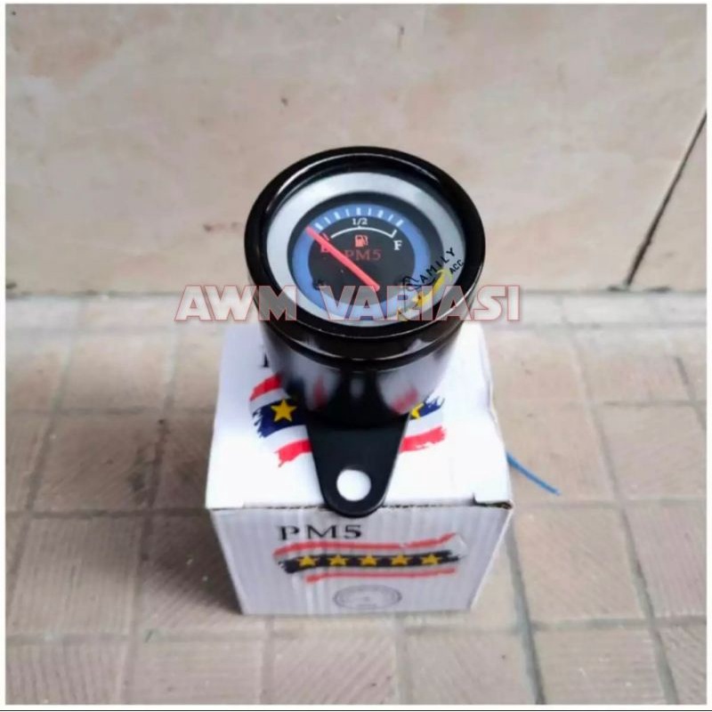 Speedometer Amper bensin led jarum / Fuel Meter bensin analog led body crome sama hitam 12 volt universal motor