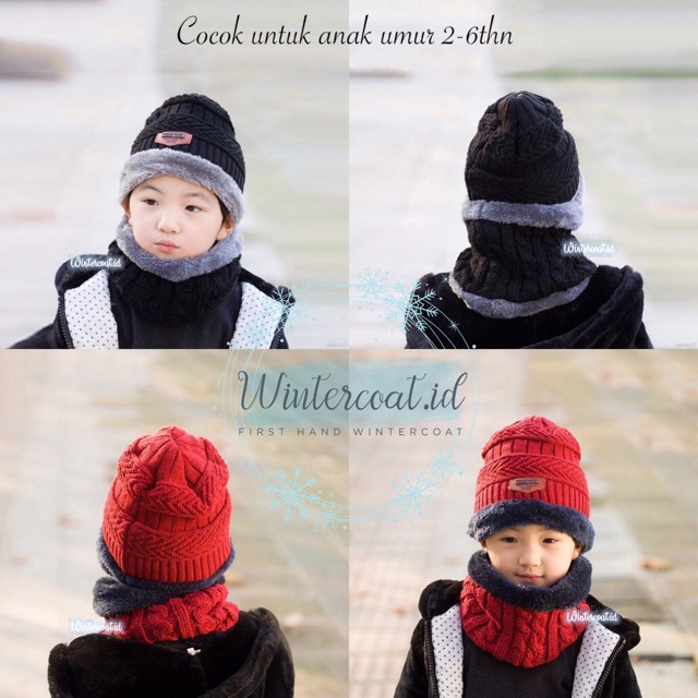 Beanie hat winter for kids Topi Kupluk musim dingin anak cowok cewek balita hangat penghangat leher