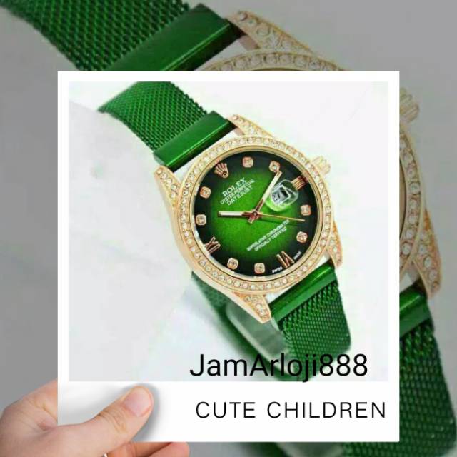 (Cod)Jam Tangan Wanita Rolex Magnet Tanggal Aktif(Dikirim Jakarta)