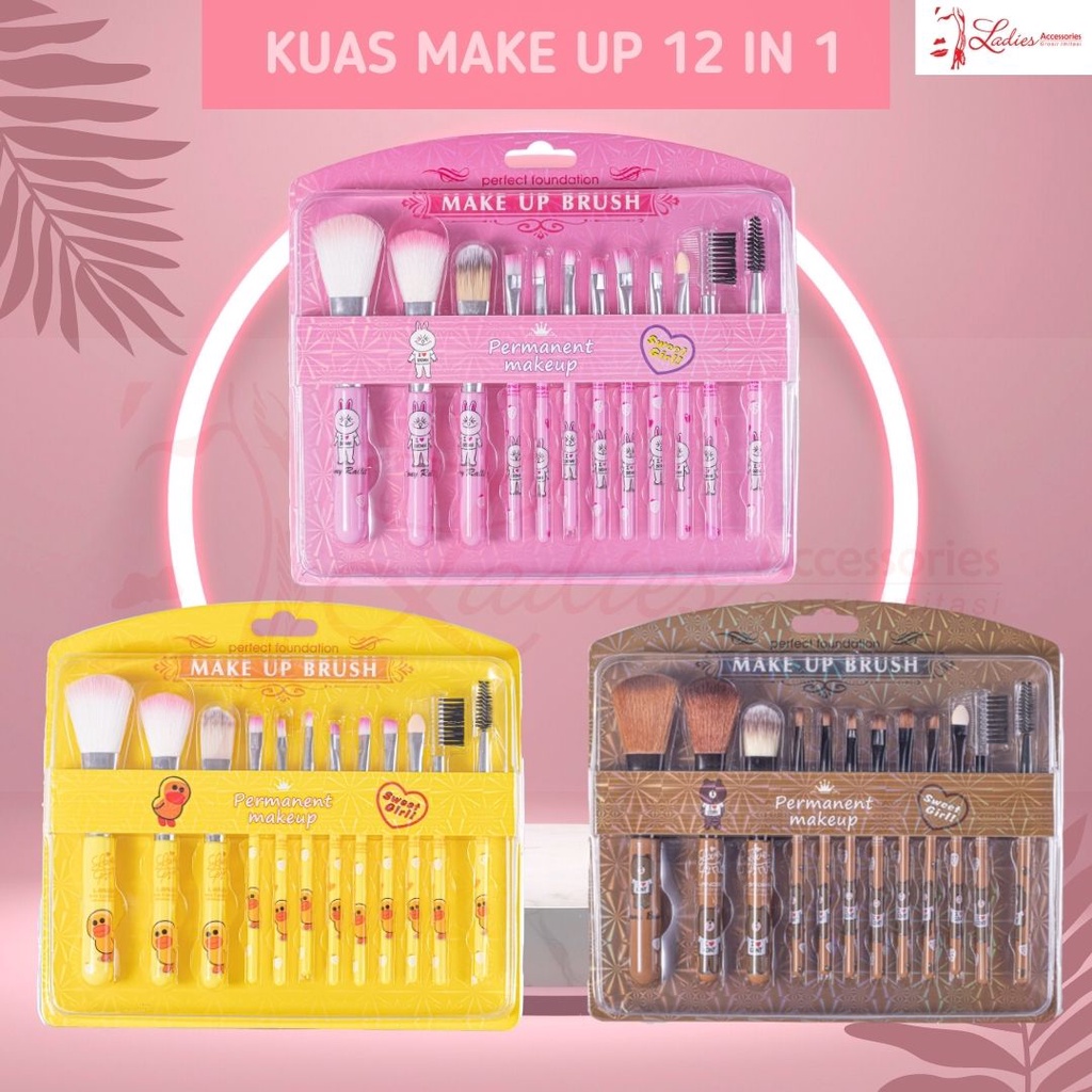 Kuas Make Up Motif Karakter 3 Warna 12 in 1 / 12 Set (A 33)