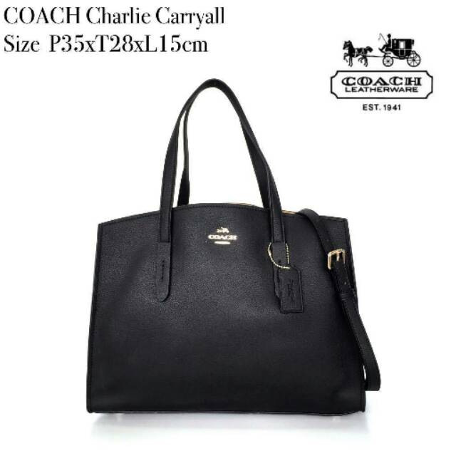 COACH Charlie Carryall black blue bag tas tote selempang