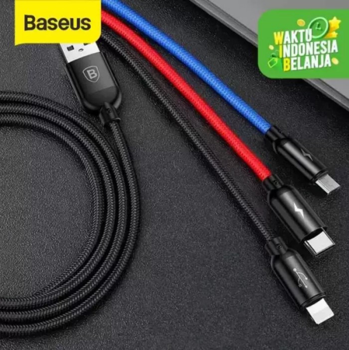 BASEUS 3IN1 KABEL USB CHARGER CABLE DATA CAS HP SAMSUNG A21s M21 A31 GRAB GOSEND GOJEK MEDAN