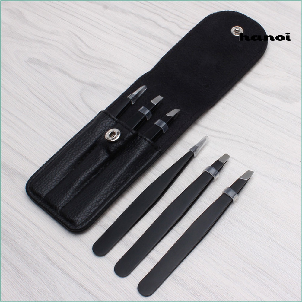 HQTM_3Pcs Point Slant Flat Stainless Steel Eyebrow Tweezers Hair Removal Clips Set