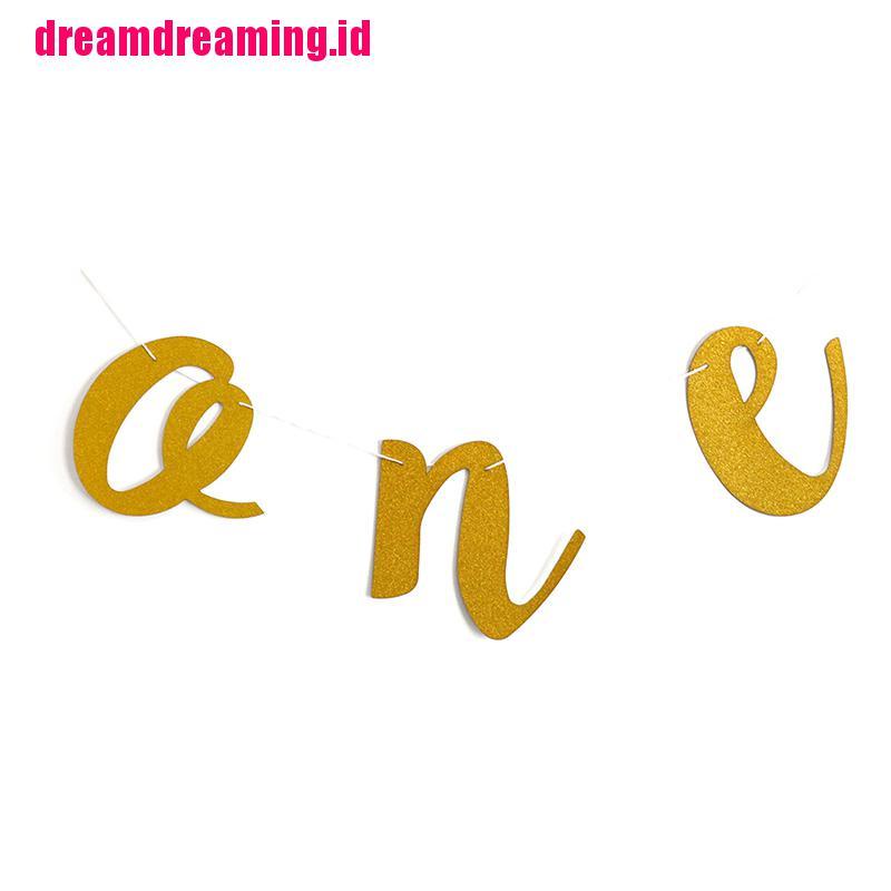 (dreamdreaming.id) Spanduk Glitter Desain one Untuk Dekorasi Pesta Ulang Tahun Ke1