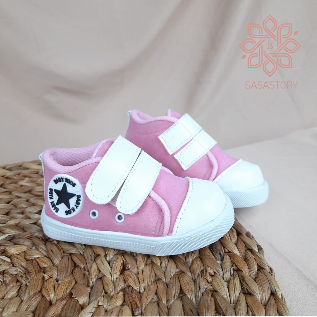 Sasastory Sepatu Sneaker Anak Perempuan Bintang Usia 1 2 3 Tahun Pink CA24