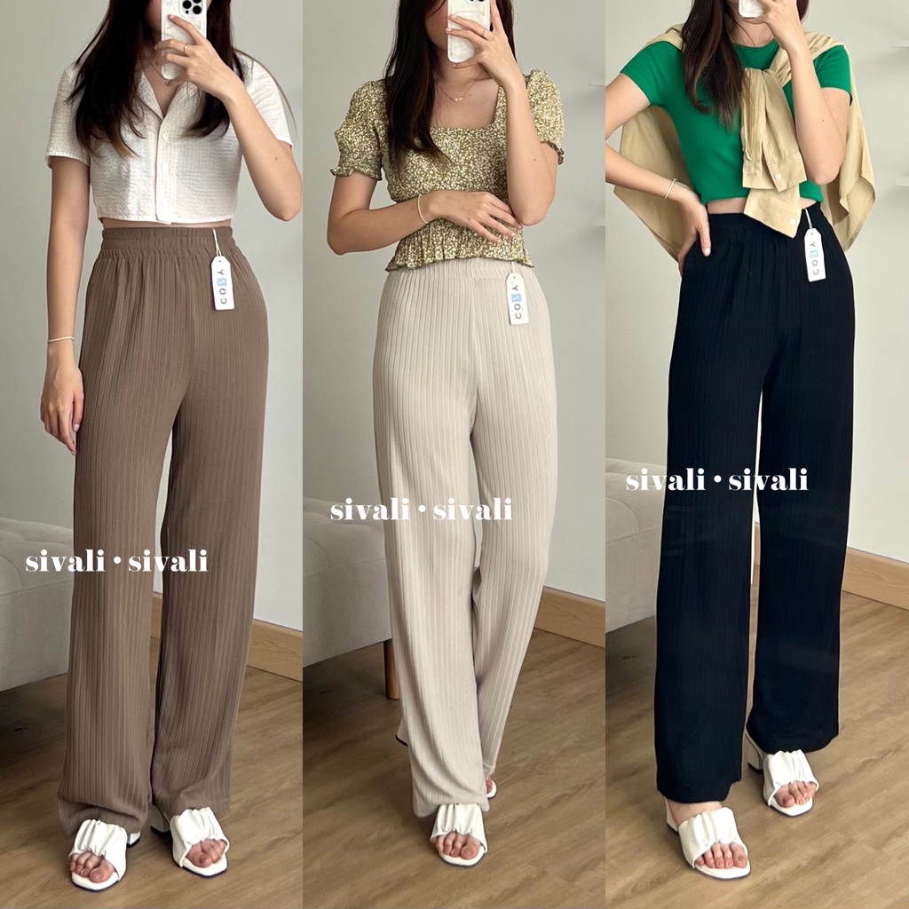 SIVALI Misoo Pants 785 | Celana Kulot Knit Wanita Tebal - Celana Kulot Highwaist - Cullote Knit Pants