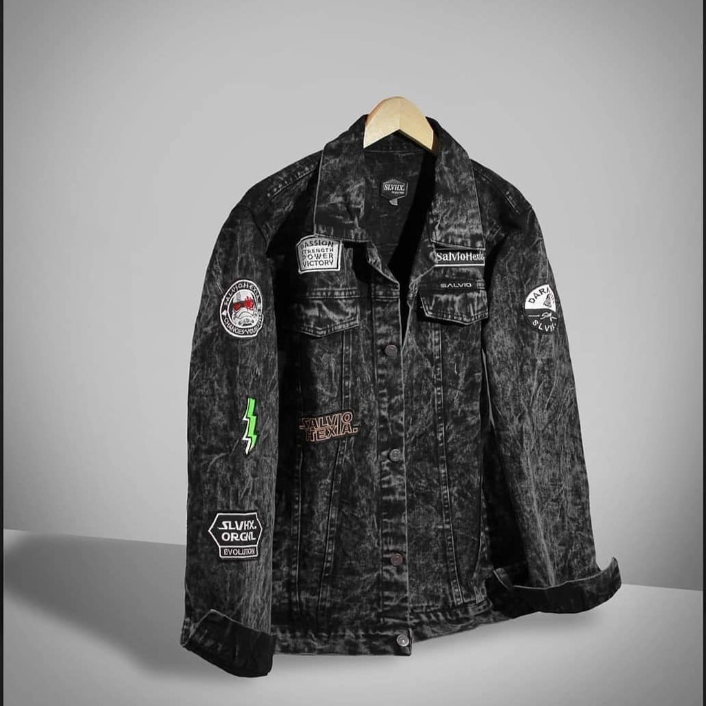 Jaket Jeans Denim Pria Sanwash Motif Bordir