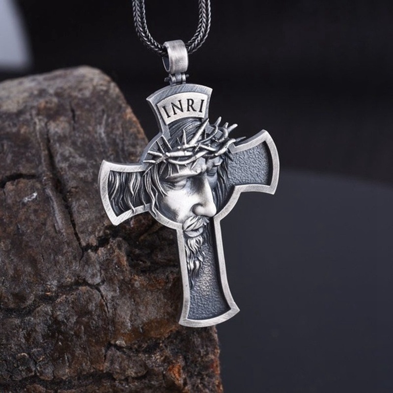 Pria Fashion  Jesus Crown Palang Pendant Kalung