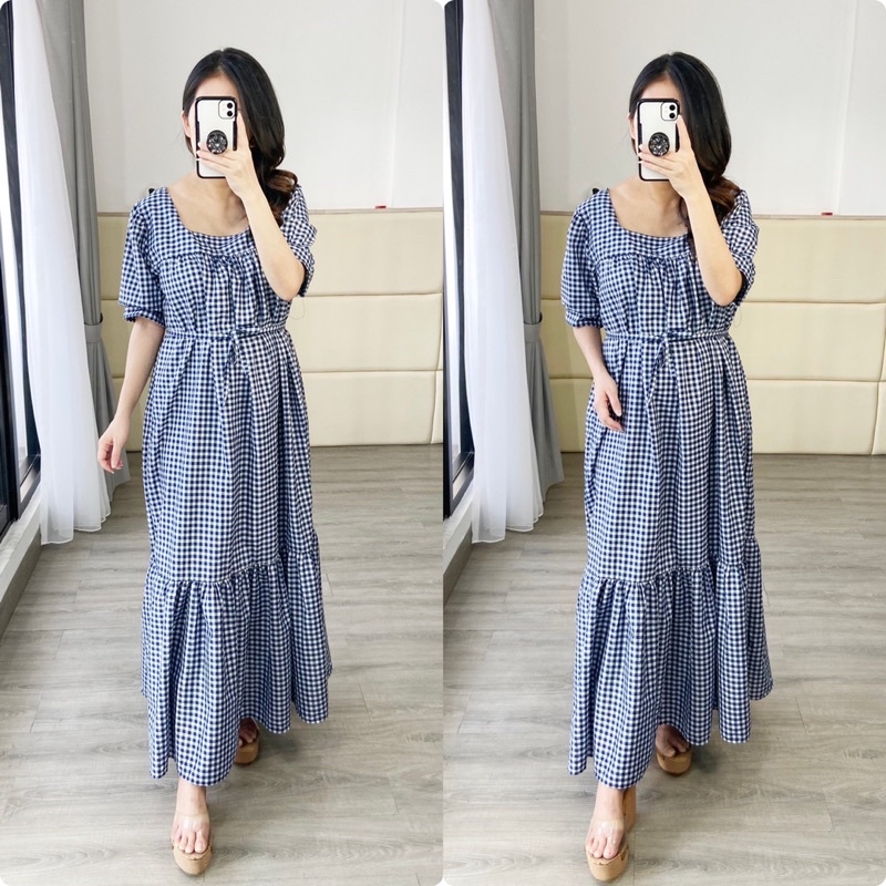 real pic maxi fashion kotak Ld 110  / maxi korea / dress wanita uneck