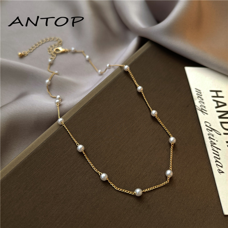 Adjustable Fashion Classic Clavicle Pearl Necklace Exquisite Gold Necklace ANTOP