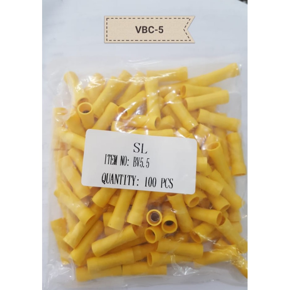 Skun Kabel Connector BV 5.5 / Sok Sambungan 4-6mm/Konektor 4mm Butt - BV5.5 Kuning - Sambungan Kabel