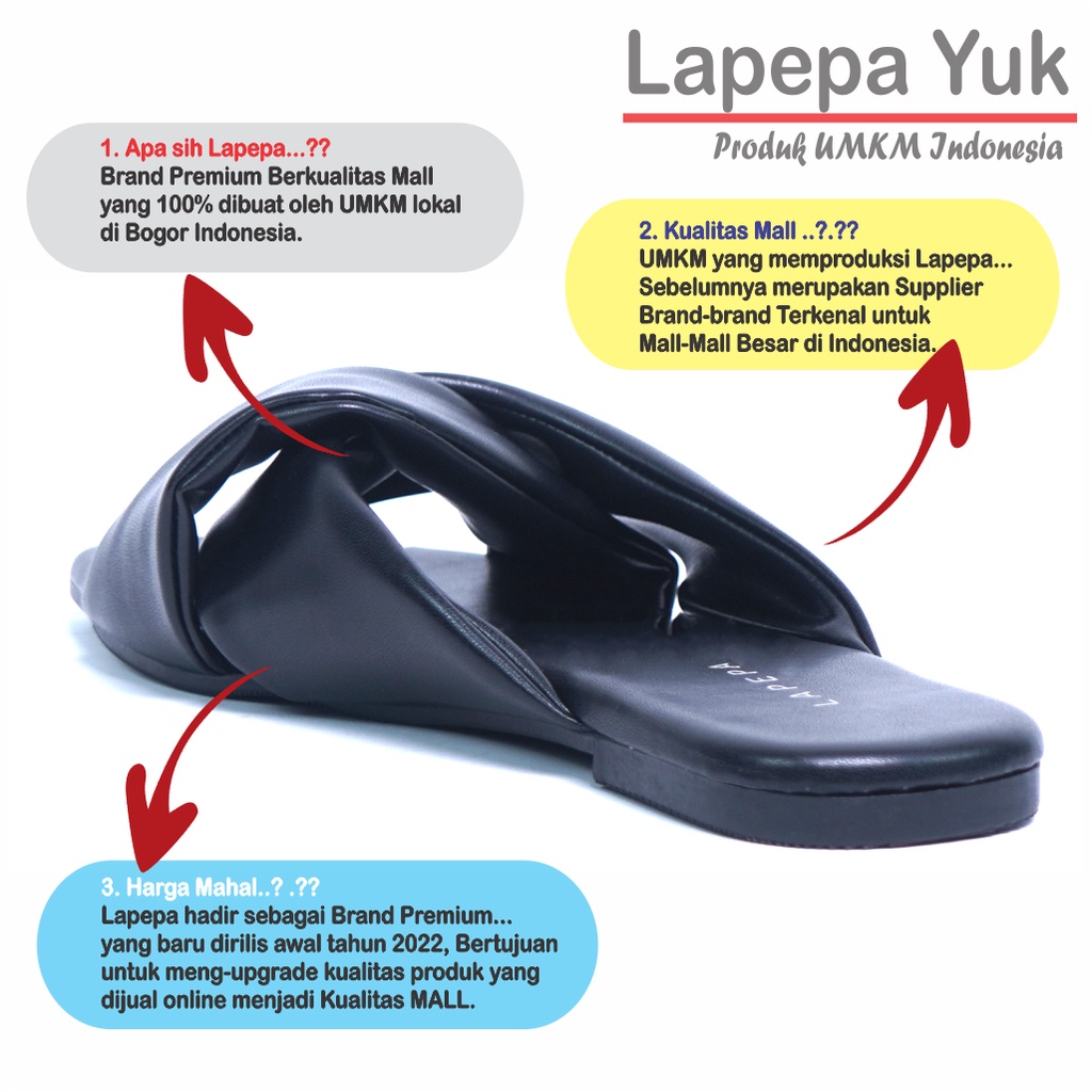 LAPEPA YUK - Sandal Wanita Teplek ARIEL Sendal Cewek Flat Kasual Model Kepang 2 Unik Size 36 37 38 39 40 Lucu Jalan Casual Santai Rumah Slop Warna BLACK Hitam Murah Sandals Pergi Selop Premium Original Kekinian Terbaru Shoes Mall Official Store