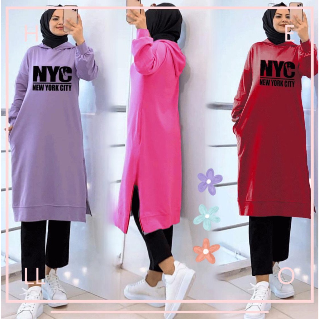 damai fashion jakarta - TUNIK HOODIE JUMBO YORK CITY - fashion muslin - fashion wanita muslim