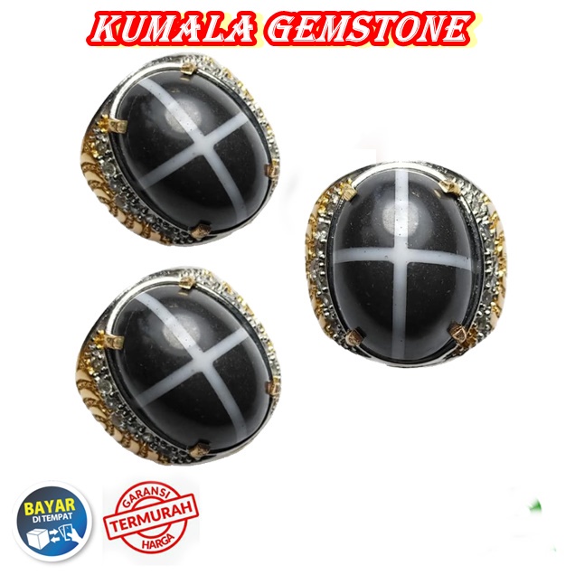 Cincin Batu Akik Tapak Jalak Hitam Putih Keren Mewah Elegan