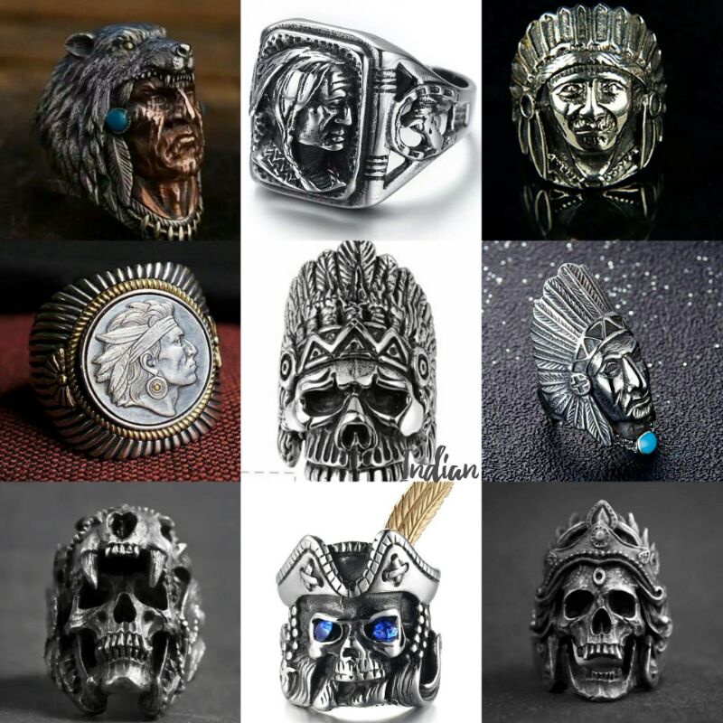 Cincin pria tengkorak punk style men ring indian tribe series