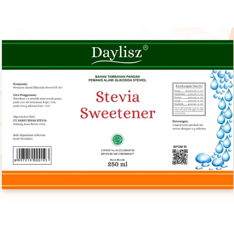 stevia sweetener Daylisz 250 ml