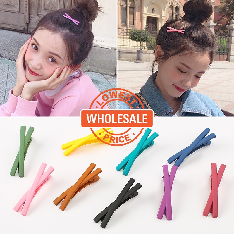 [Harga Grosir]Jepit Rambut Model Silang Bahan Plastik Warna Permen Gaya Jepang Korea Untuk Wanita/Hot Sale