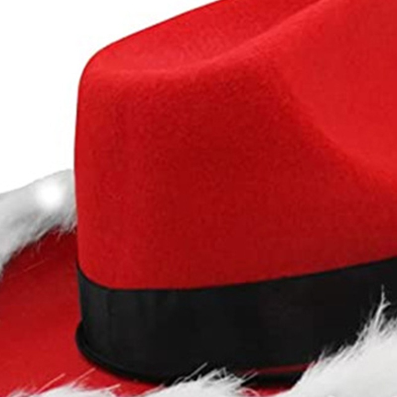 Topi Cowboy Model Tepi Lebar Warna Merah Gaya Barat Untuk Natal